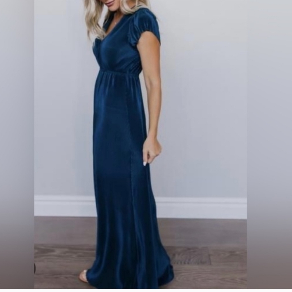 Baltic Born Deep Teal Blue Velvet Maxi Dress - Picture 2 of 5